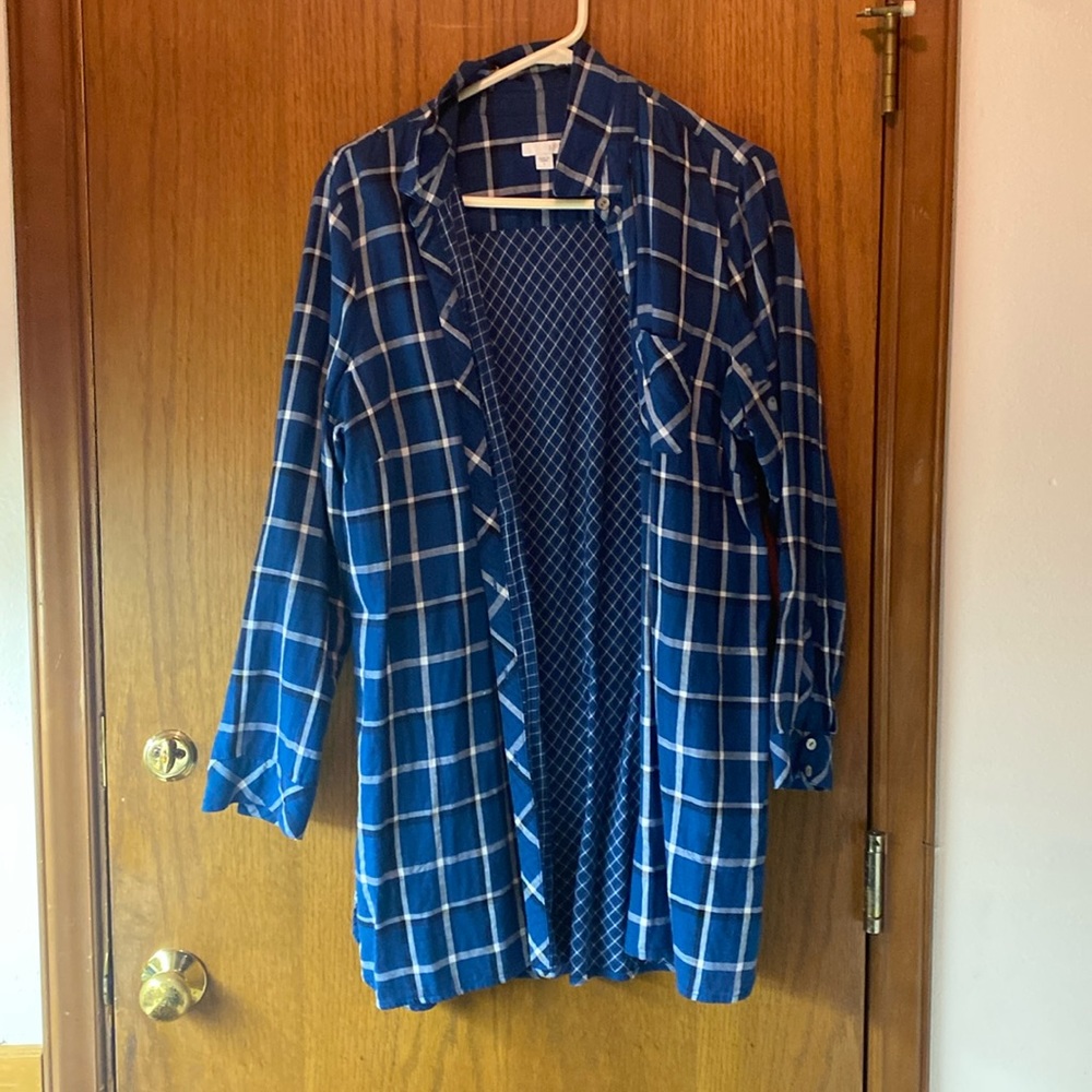 J.Jill large tunic button down blue plaid
